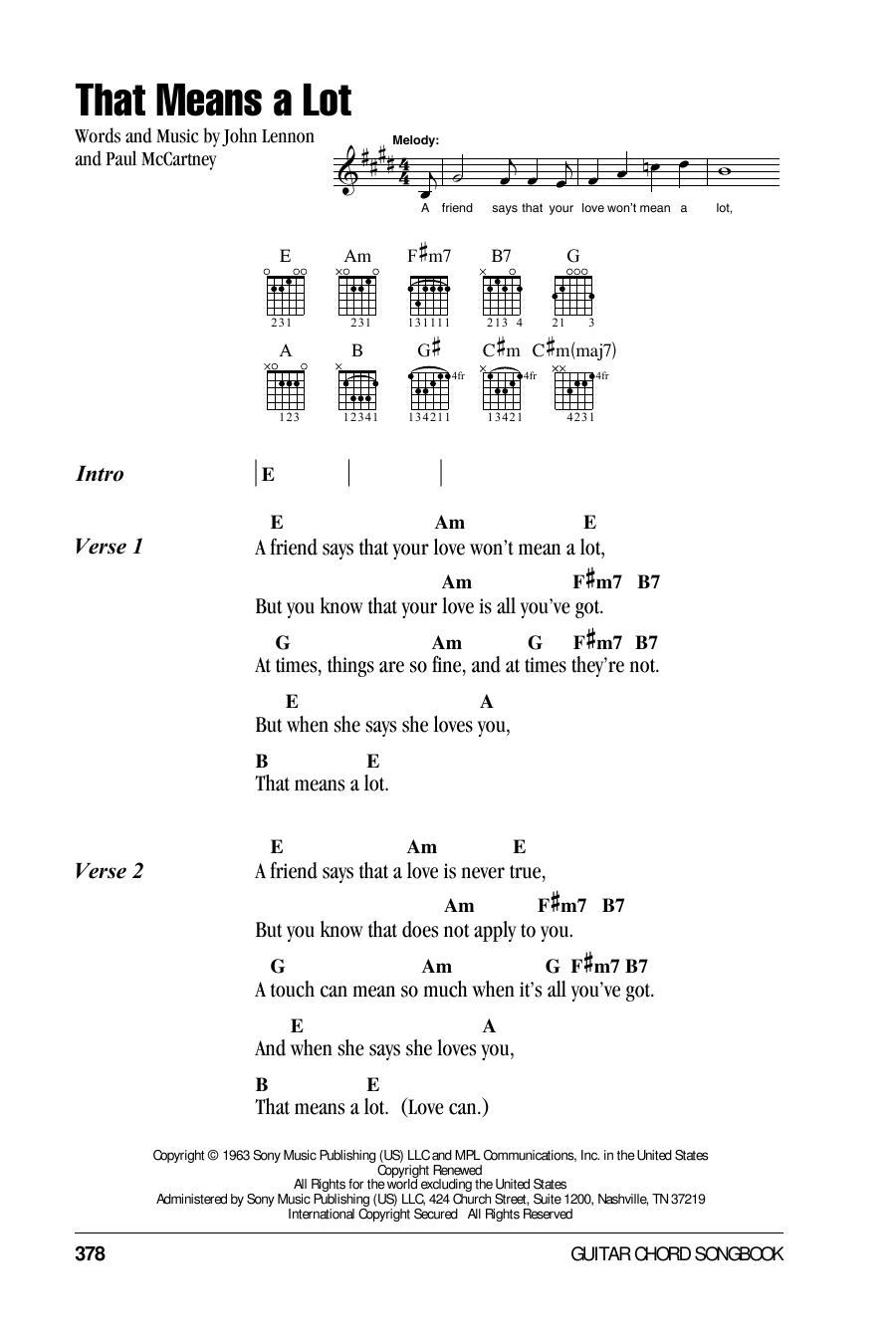 The Beatles That Means A Lot sheet music notes and chords. Download Printable PDF.