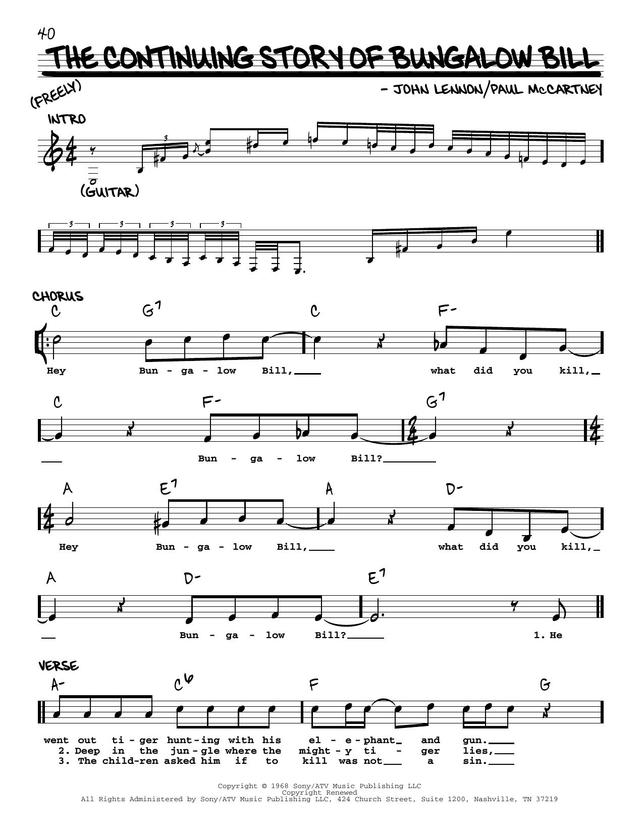 The Beatles The Continuing Story Of Bungalow Bill [Jazz version] sheet music notes and chords arranged for Real Book – Melody, Lyrics & Chords