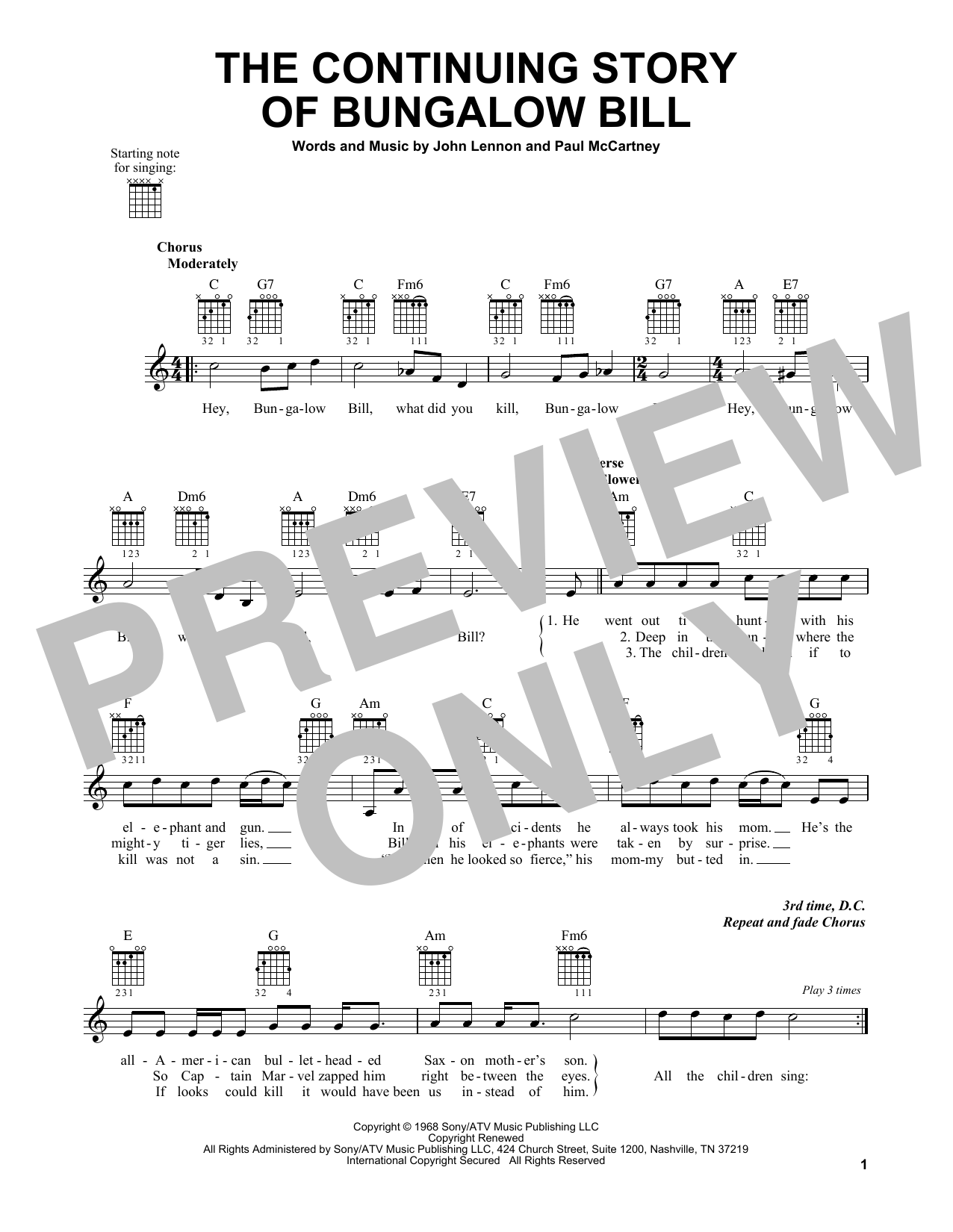 The Beatles The Continuing Story Of Bungalow Bill sheet music notes and chords. Download Printable PDF.