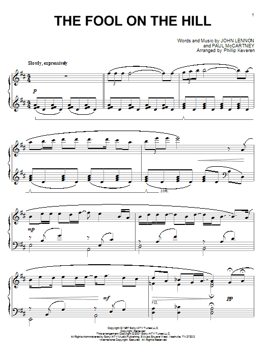 Learn to play The Beatles The Fool On The Hill sheet music for Piano Solo in minutes. Price: 7.8900$ The Beatles The Fool On The Hill sheet music notes and chords arranged for Piano Solo