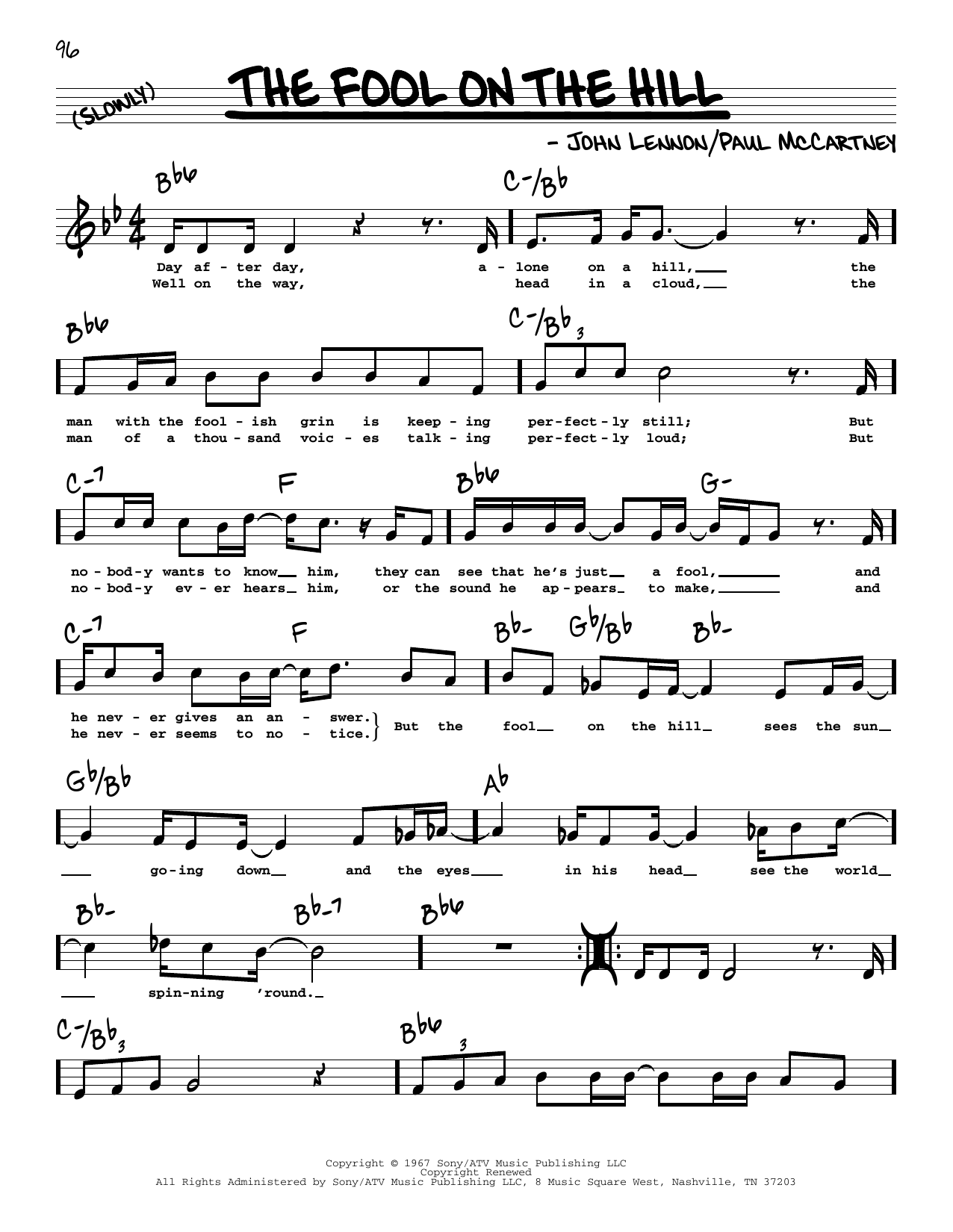 Learn to play The Beatles The Fool On The Hill (High Voice) sheet music for Real Book – Melody, Lyrics & Chords in minutes. Price: 5.9900$ The Beatles The Fool On The Hill (High Voice) sheet music notes and chords arranged for Real Book – Melody, Lyrics & Chords