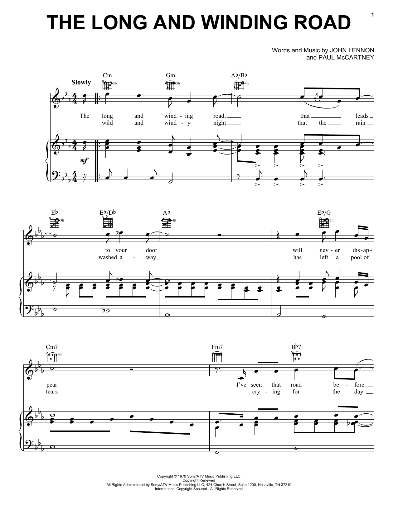 The Beatles The Long And Winding Road sheet music notes and chords. Download Printable PDF.