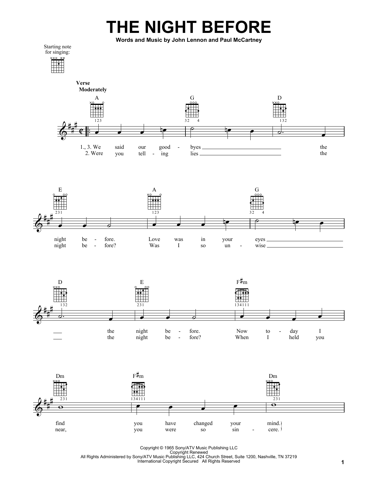 The Beatles The Night Before sheet music notes and chords. Download Printable PDF.