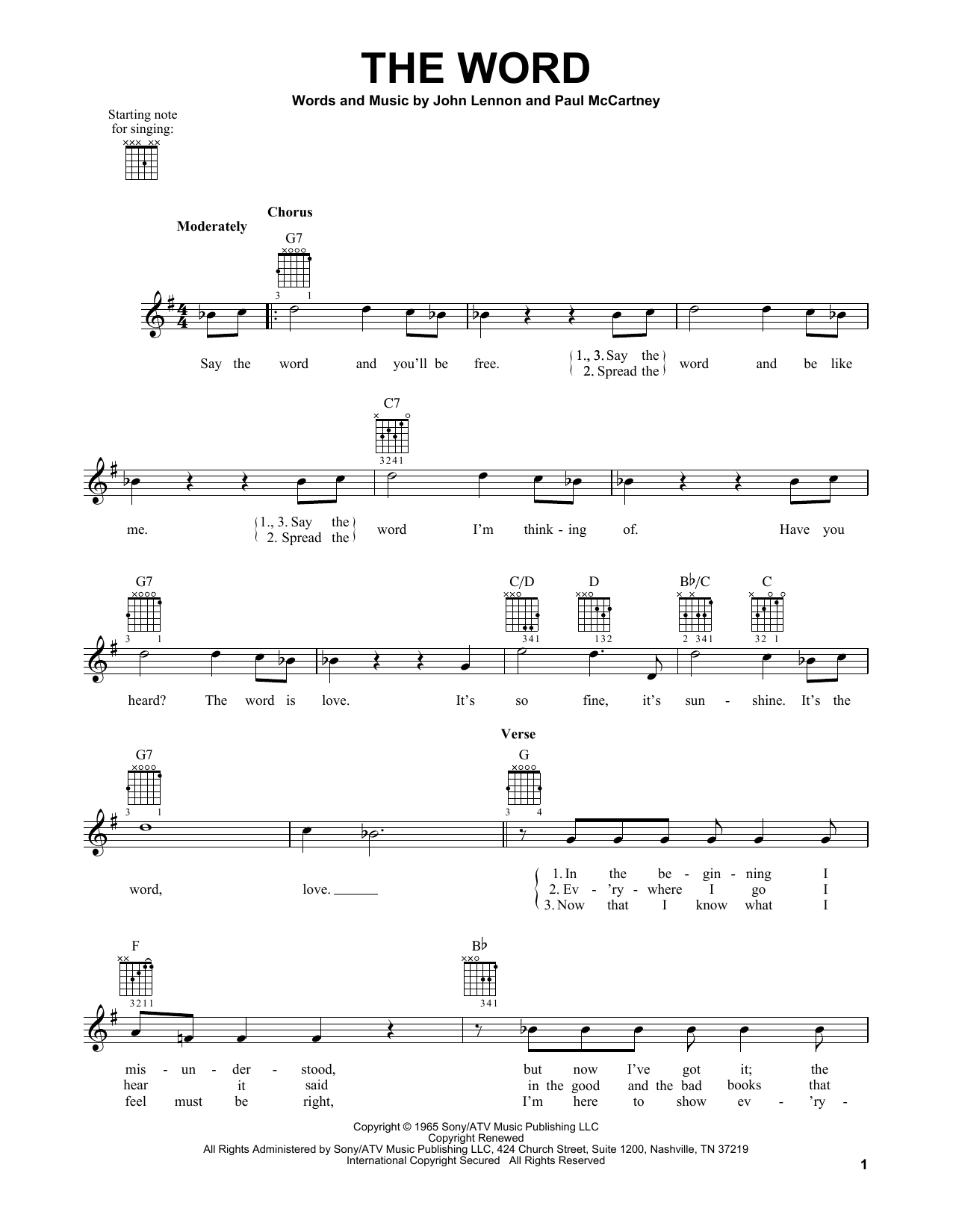 The Beatles The Word sheet music notes and chords. Download Printable PDF.