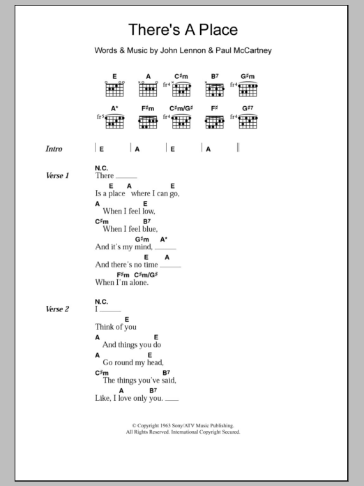 The Beatles There's A Place sheet music notes and chords. Download Printable PDF.