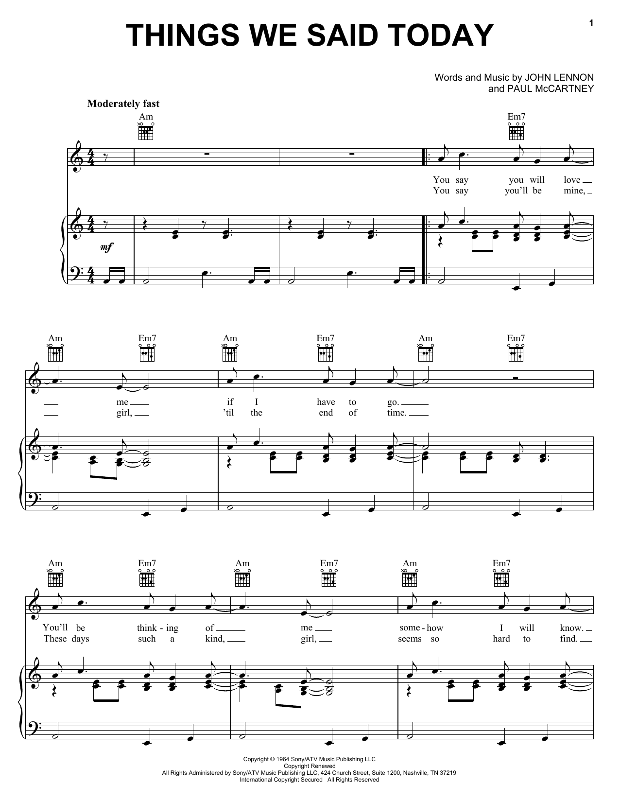 The Beatles Things We Said Today sheet music notes and chords. Download Printable PDF.