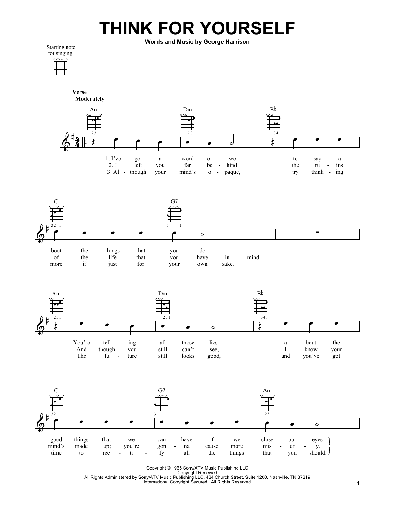 The Beatles Think For Yourself sheet music notes and chords. Download Printable PDF.