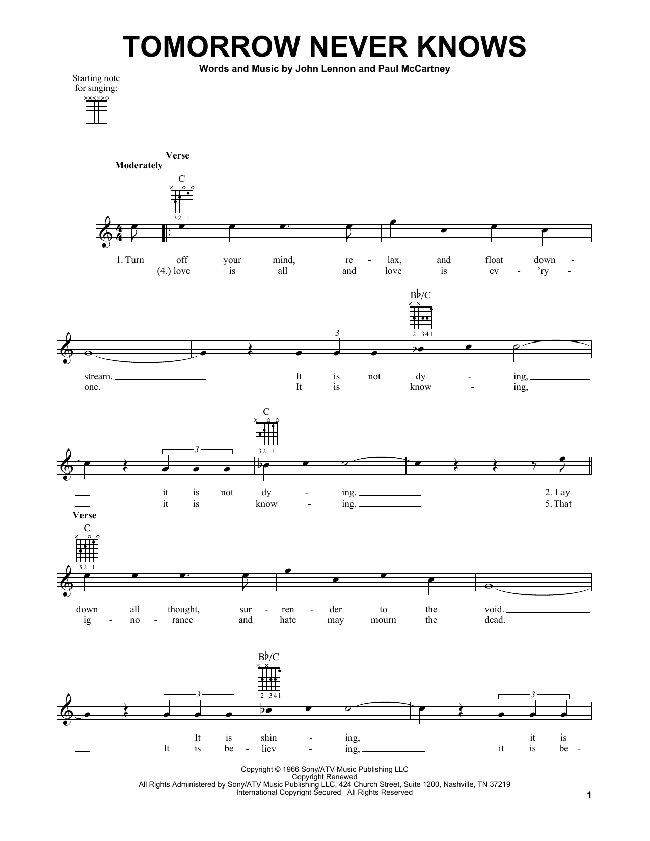 The Beatles Tomorrow Never Knows sheet music notes and chords. Download Printable PDF.