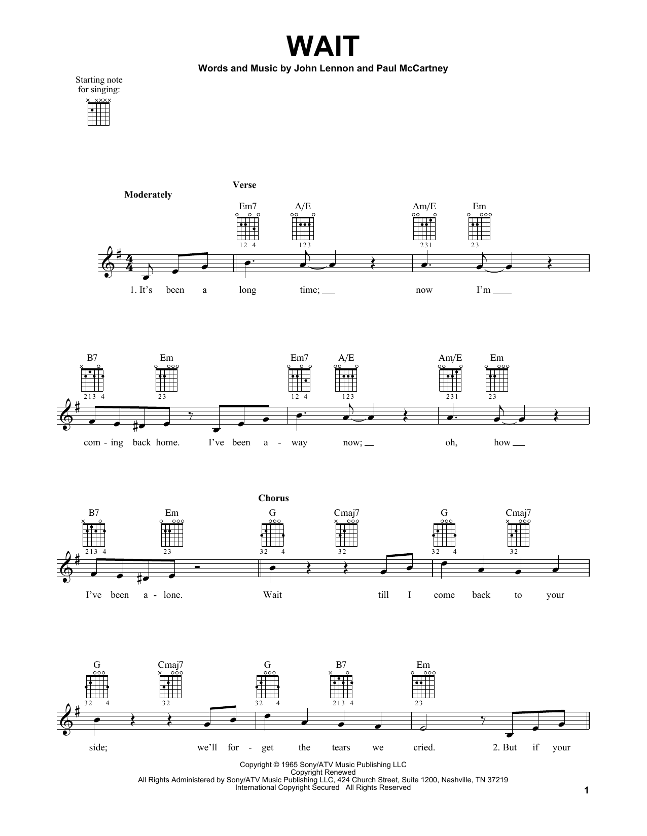 The Beatles Wait sheet music notes and chords. Download Printable PDF.