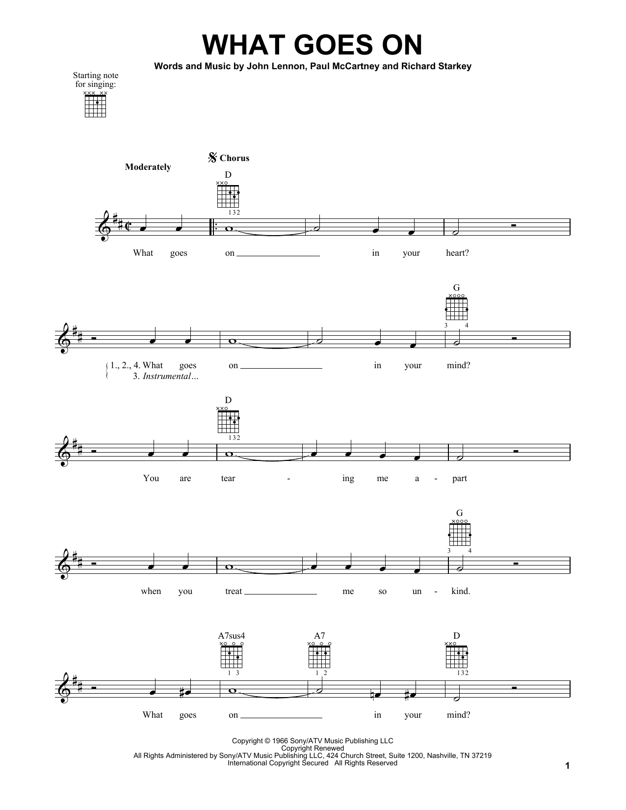 The Beatles What Goes On sheet music notes and chords. Download Printable PDF.