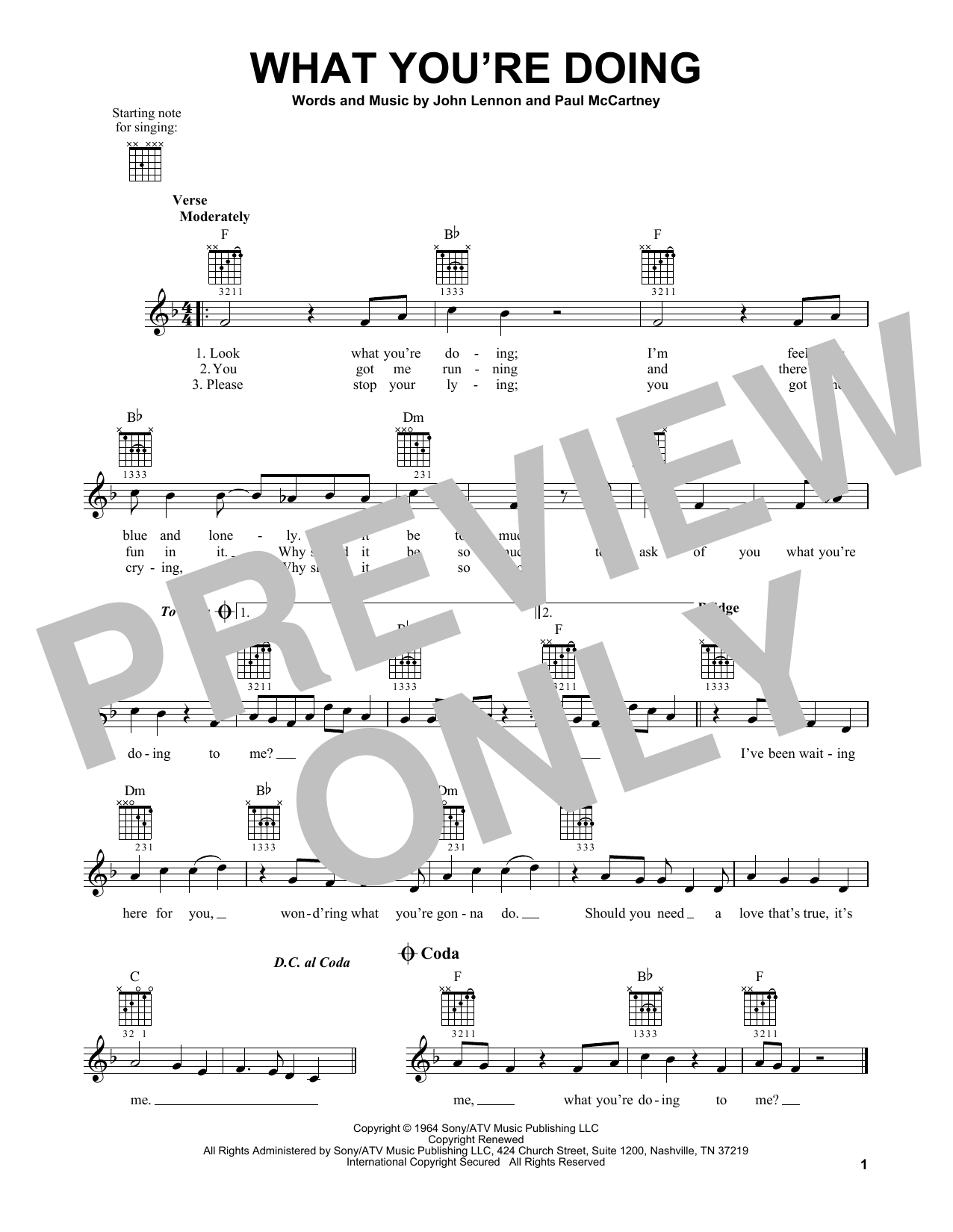 The Beatles What You're Doing sheet music notes and chords. Download Printable PDF.