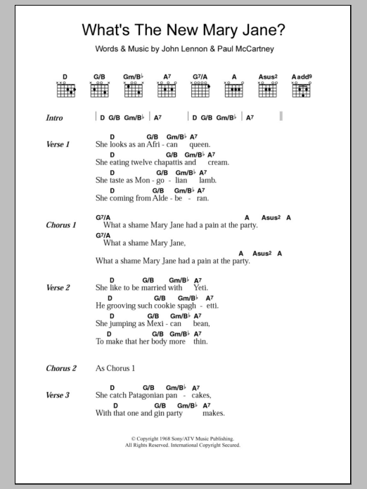 The Beatles What's The New Mary Jane? sheet music notes and chords. Download Printable PDF.