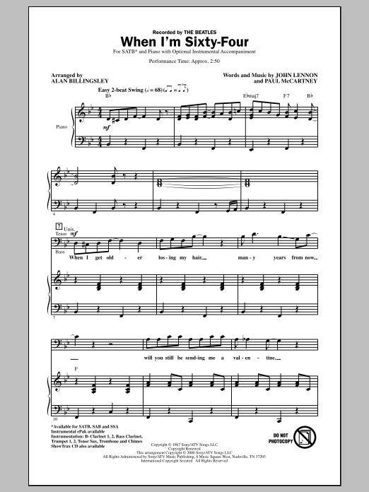 Alan Billingsley When I'm Sixty-Four sheet music notes and chords. Download Printable PDF.