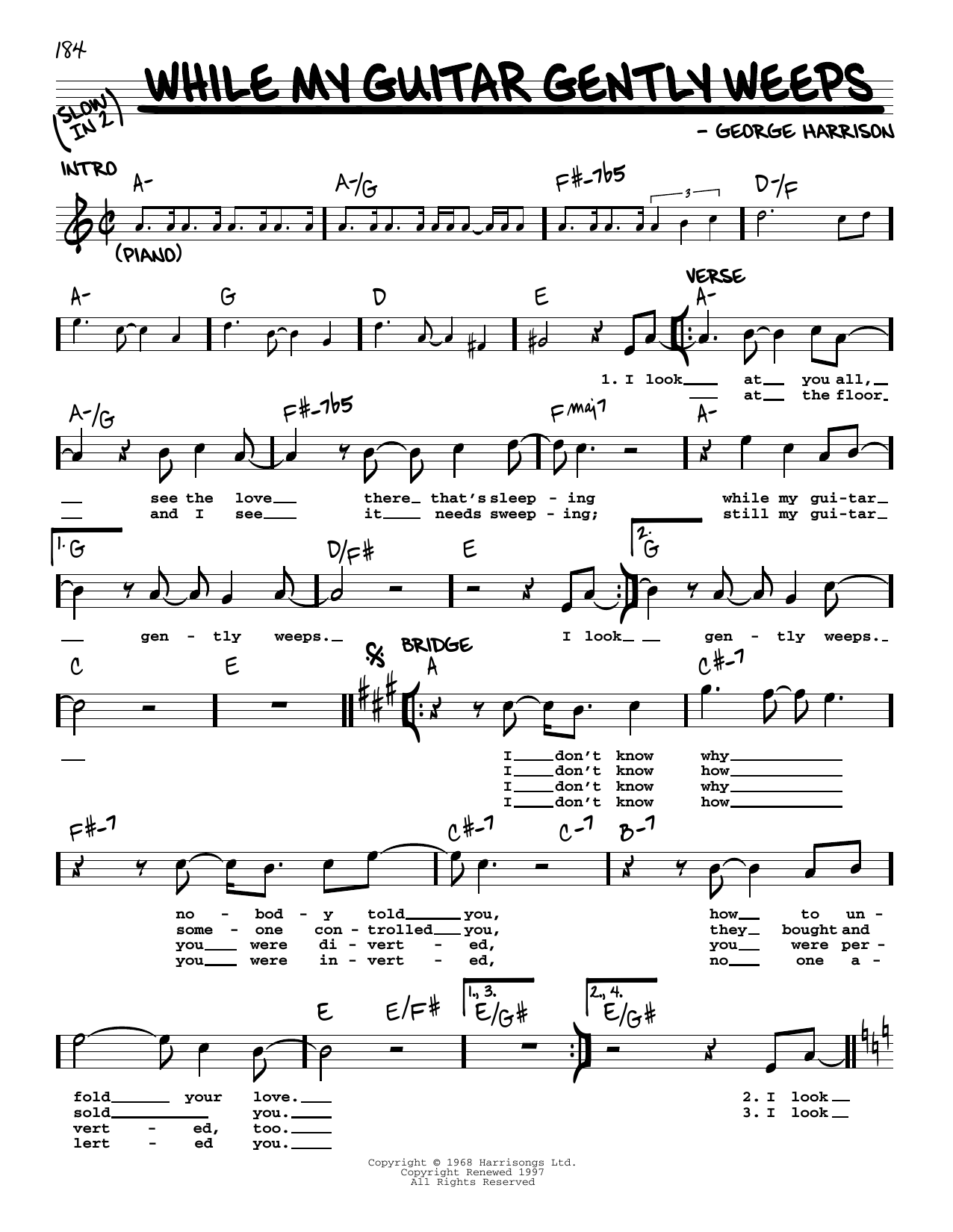 The Beatles While My Guitar Gently Weeps [Jazz version] sheet music notes and chords. Download Printable PDF.