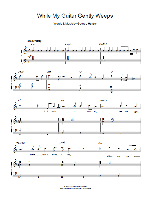 The Beatles While My Guitar Gently Weeps sheet music notes and chords. Download Printable PDF.