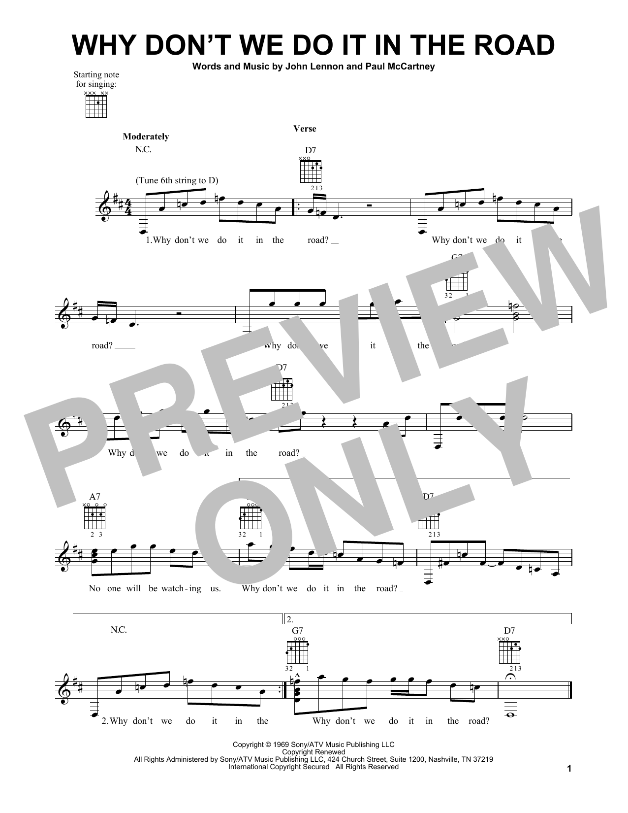 The Beatles Why Don't We Do It In The Road sheet music notes and chords. Download Printable PDF.