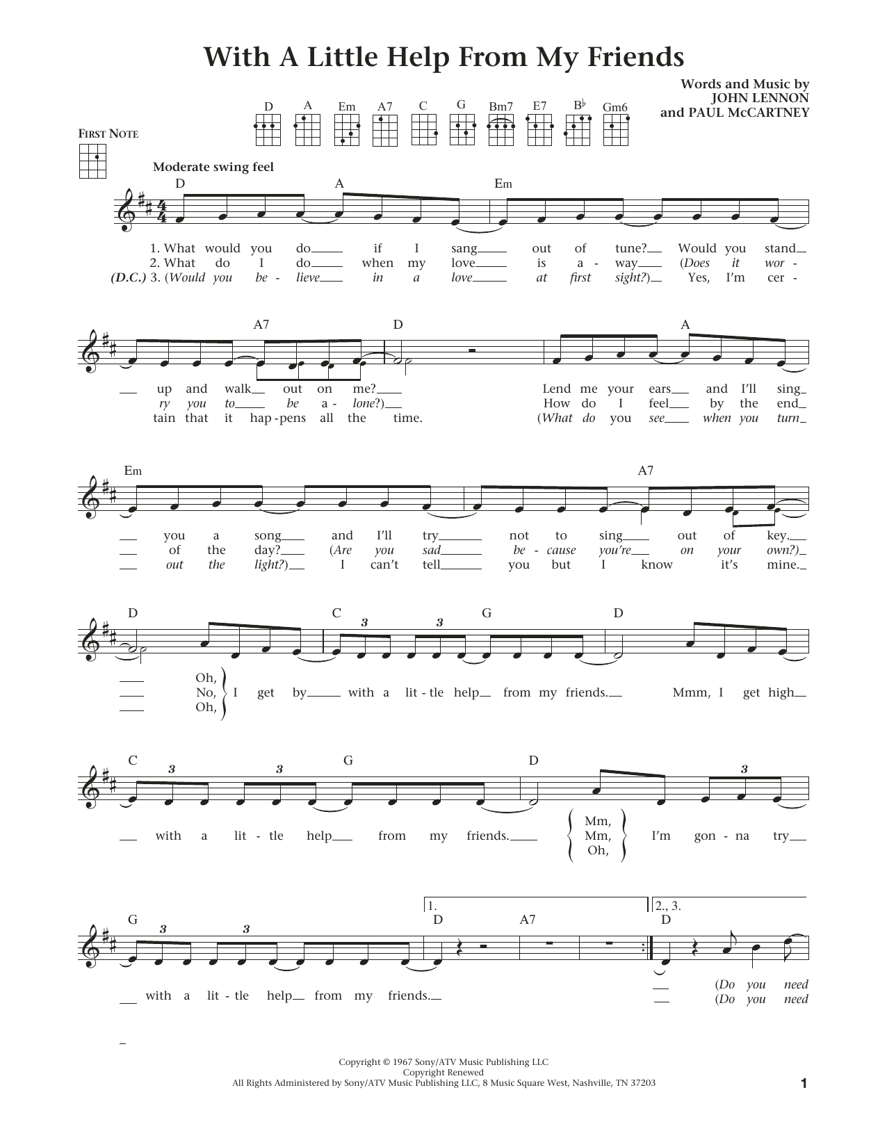 Learn to play The Beatles With A Little Help From My Friends (from The Daily Ukulele) (arr. Liz and Jim Beloff) sheet music for Ukulele in minutes. Price: 5.9900$ The Beatles With A Little Help From My Friends (from The Daily Ukulele) (arr. Liz and Jim Beloff) sheet music notes and chords arranged for Ukulele