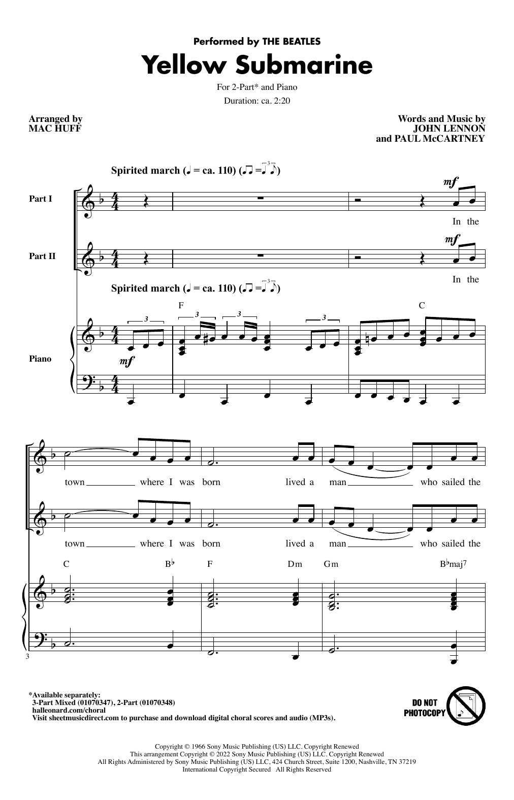 The Beatles Yellow Submarine (arr. Mac Huff) sheet music notes and chords. Download Printable PDF.