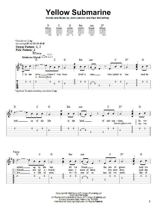 The Beatles Yellow Submarine sheet music notes and chords. Download Printable PDF.