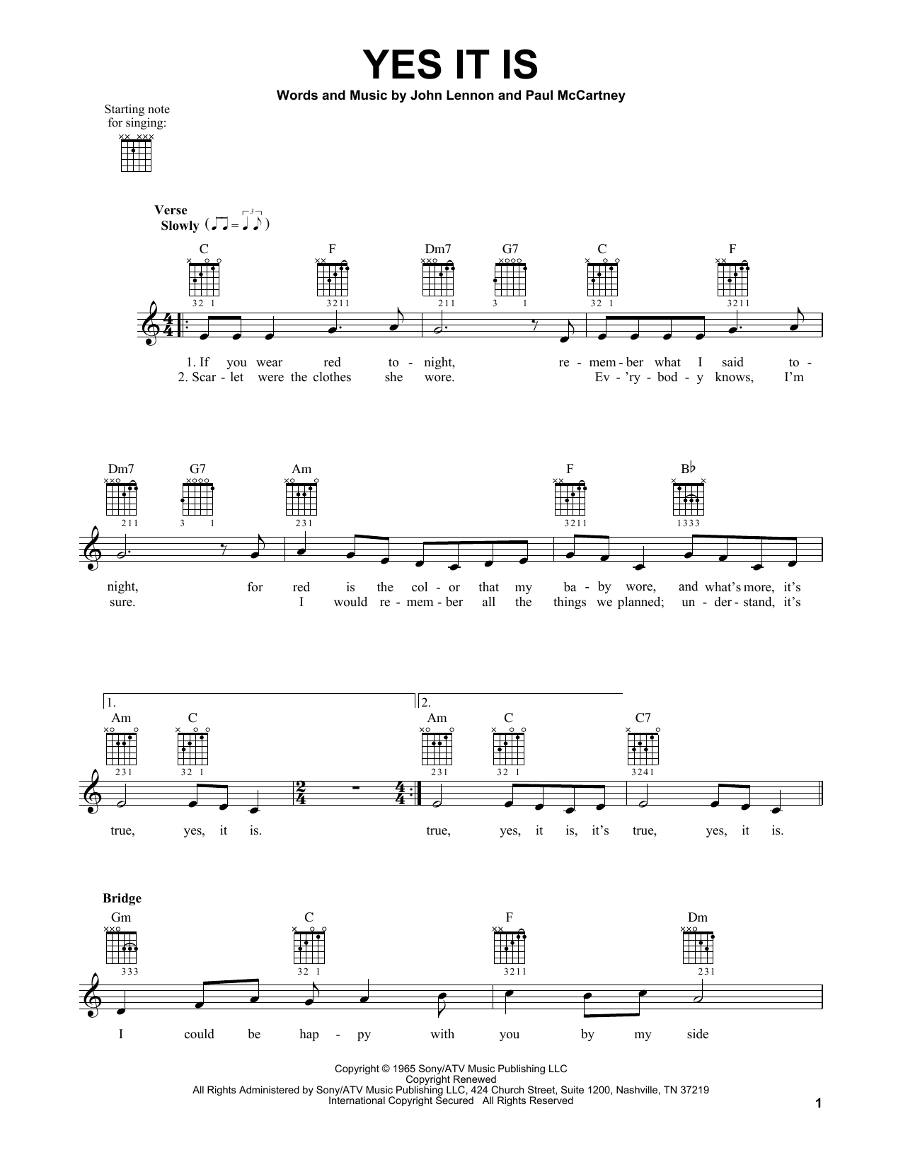 The Beatles Yes It Is sheet music notes and chords. Download Printable PDF.