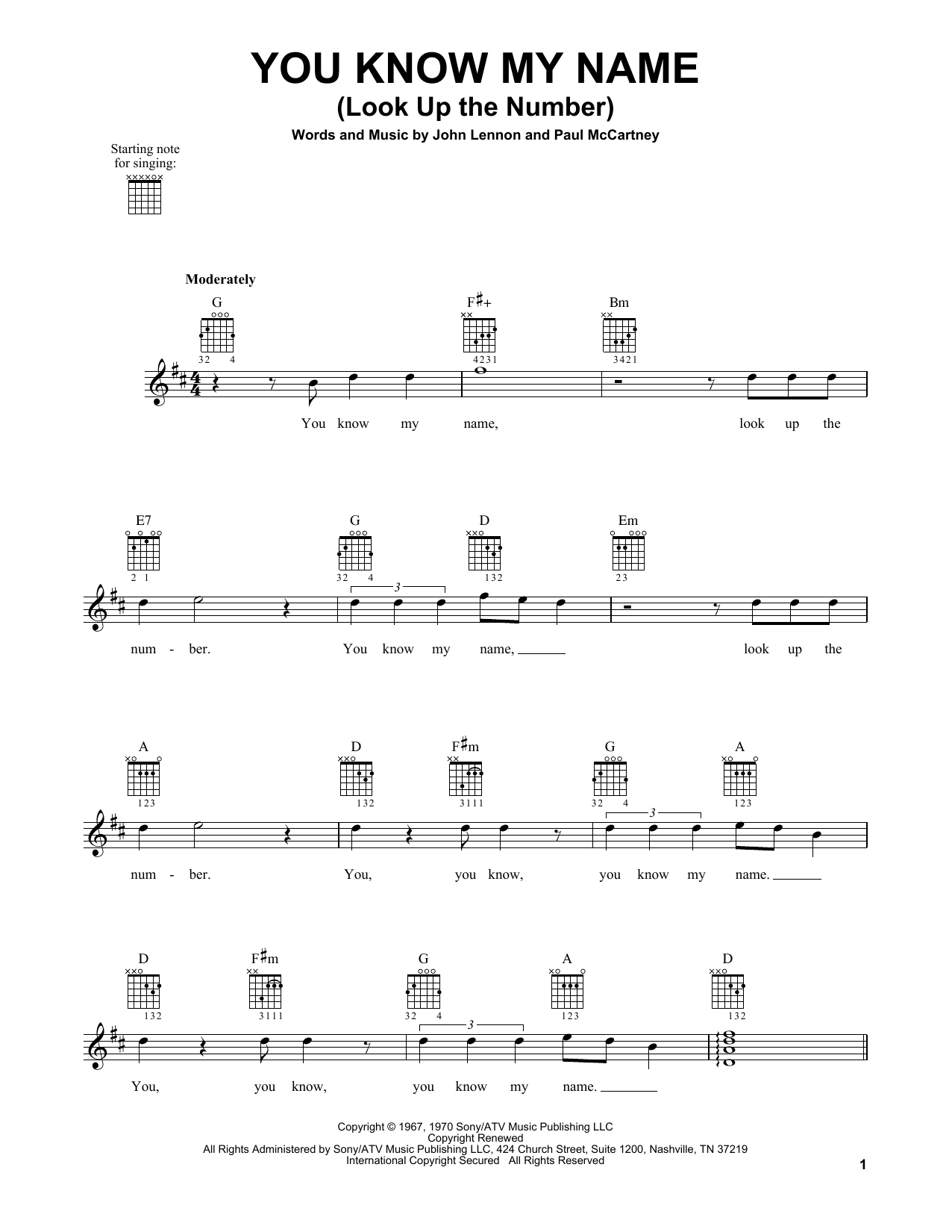 The Beatles You Know My Name (Look Up The Number) sheet music notes and chords. Download Printable PDF.