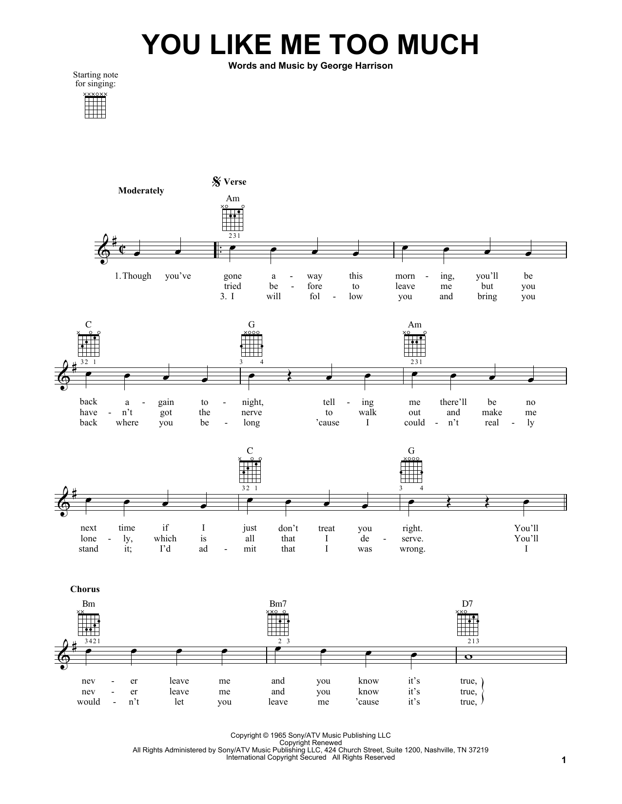 The Beatles You Like Me Too Much sheet music notes and chords. Download Printable PDF.