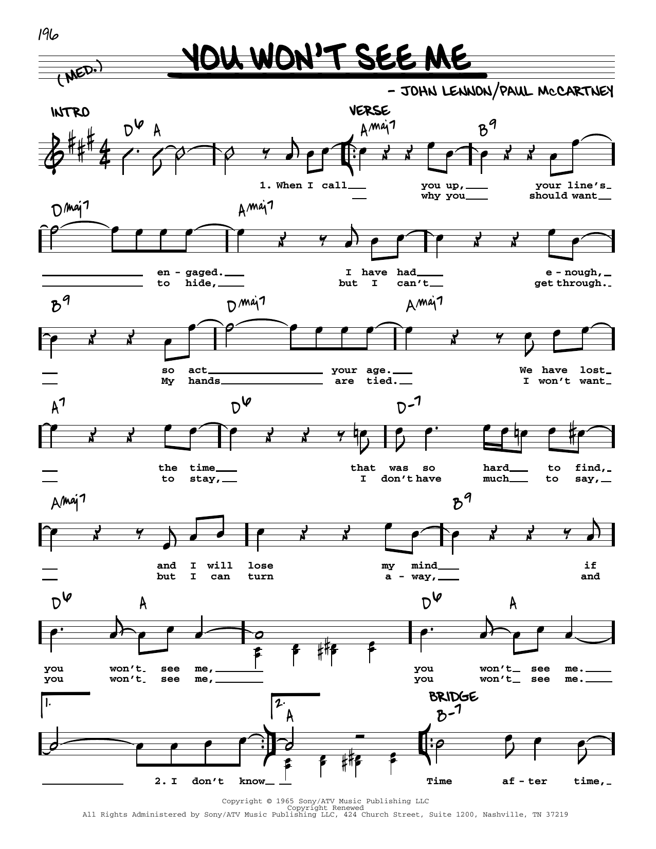 The Beatles You Won't See Me [Jazz version] sheet music notes and chords. Download Printable PDF.