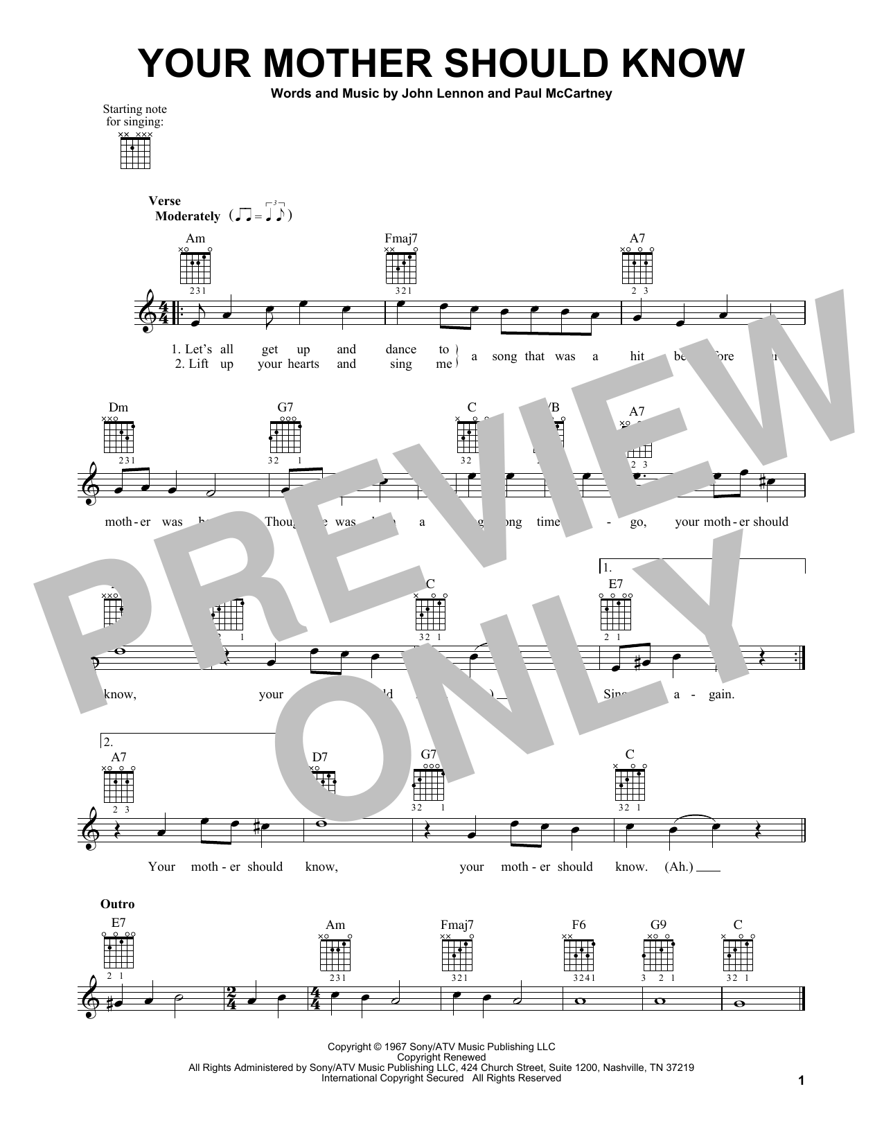 The Beatles Your Mother Should Know sheet music notes and chords. Download Printable PDF.