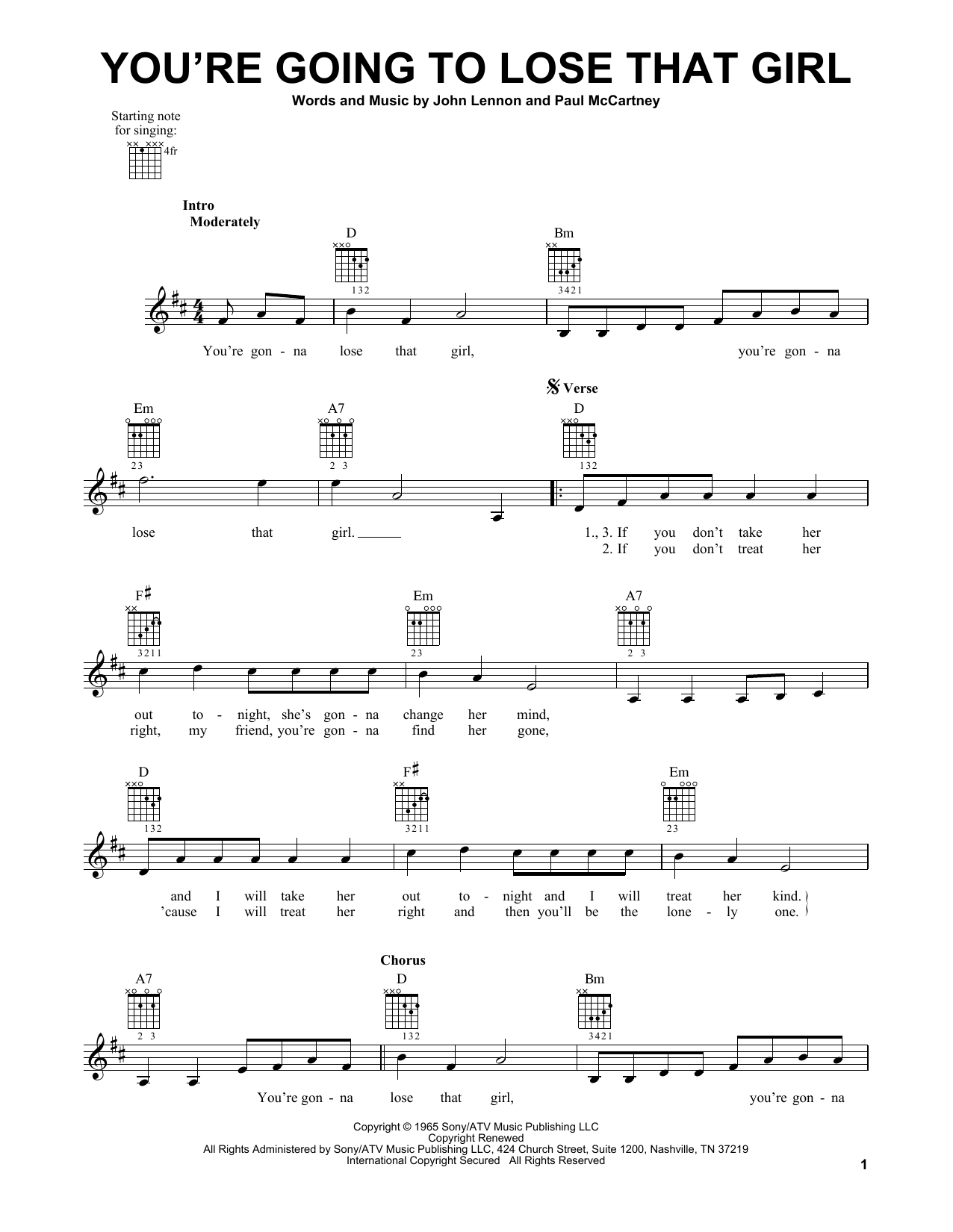 The Beatles You're Going To Lose That Girl sheet music notes and chords. Download Printable PDF.