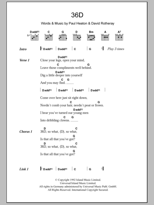 Learn to play The Beautiful South 36D sheet music for Guitar Chords/Lyrics in minutes. Price: 4.4900$ The Beautiful South 36D sheet music notes and chords arranged for Guitar Chords/Lyrics