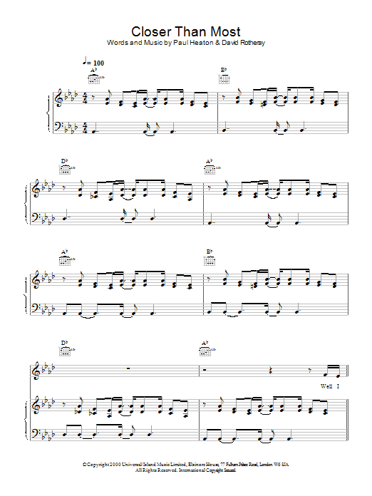 Learn to play The Beautiful South Closer Than Most sheet music for Piano, Vocal & Guitar Chords in minutes. Price: 7.8900$ The Beautiful South Closer Than Most sheet music notes and chords arranged for Piano, Vocal & Guitar Chords