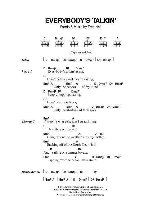 The Beautiful South Everybody's Talkin' sheet music notes and chords. Download Printable PDF.