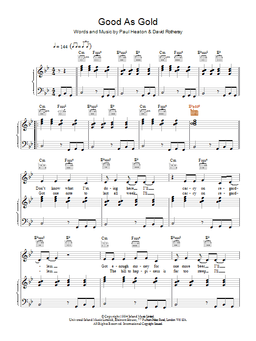 Learn to play The Beautiful South Good As Gold (Stupid As Mud) sheet music for Piano, Vocal & Guitar Chords in minutes. Price: 7.8900$ The Beautiful South Good As Gold (Stupid As Mud) sheet music notes and chords arranged for Piano, Vocal & Guitar Chords