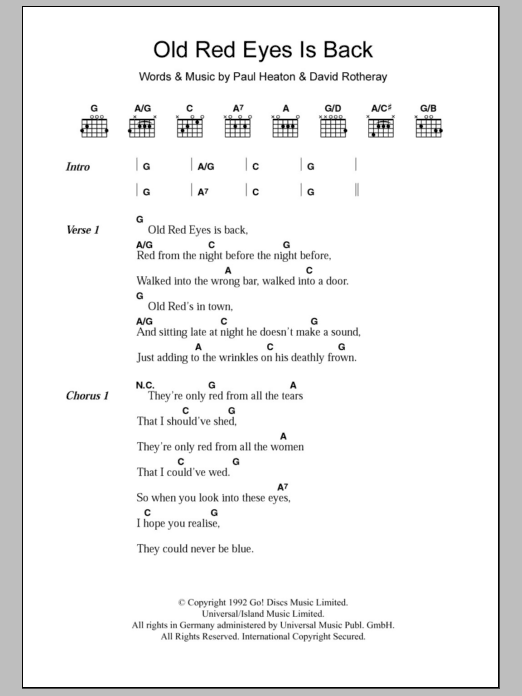 The Beautiful South Old Red Eyes Is Back sheet music notes and chords. Download Printable PDF.