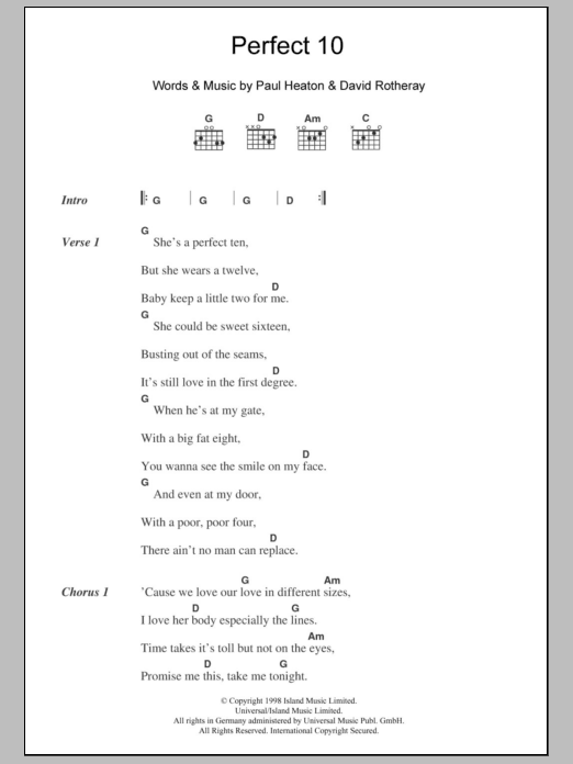 The Beautiful South Perfect 10 sheet music notes and chords. Download Printable PDF.