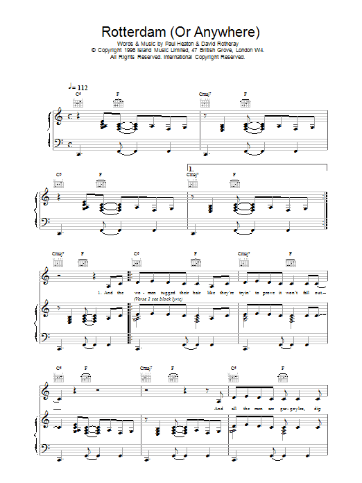 The Beautiful South Rotterdam (Or Anywhere) sheet music notes and chords. Download Printable PDF.