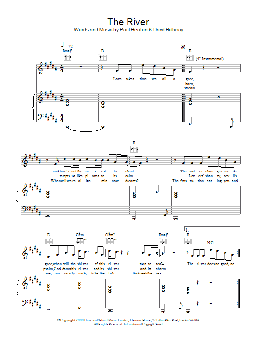 Learn to play The Beautiful South The River sheet music for Piano, Vocal & Guitar Chords in minutes. Price: 7.8900$ The Beautiful South The River sheet music notes and chords arranged for Piano, Vocal & Guitar Chords