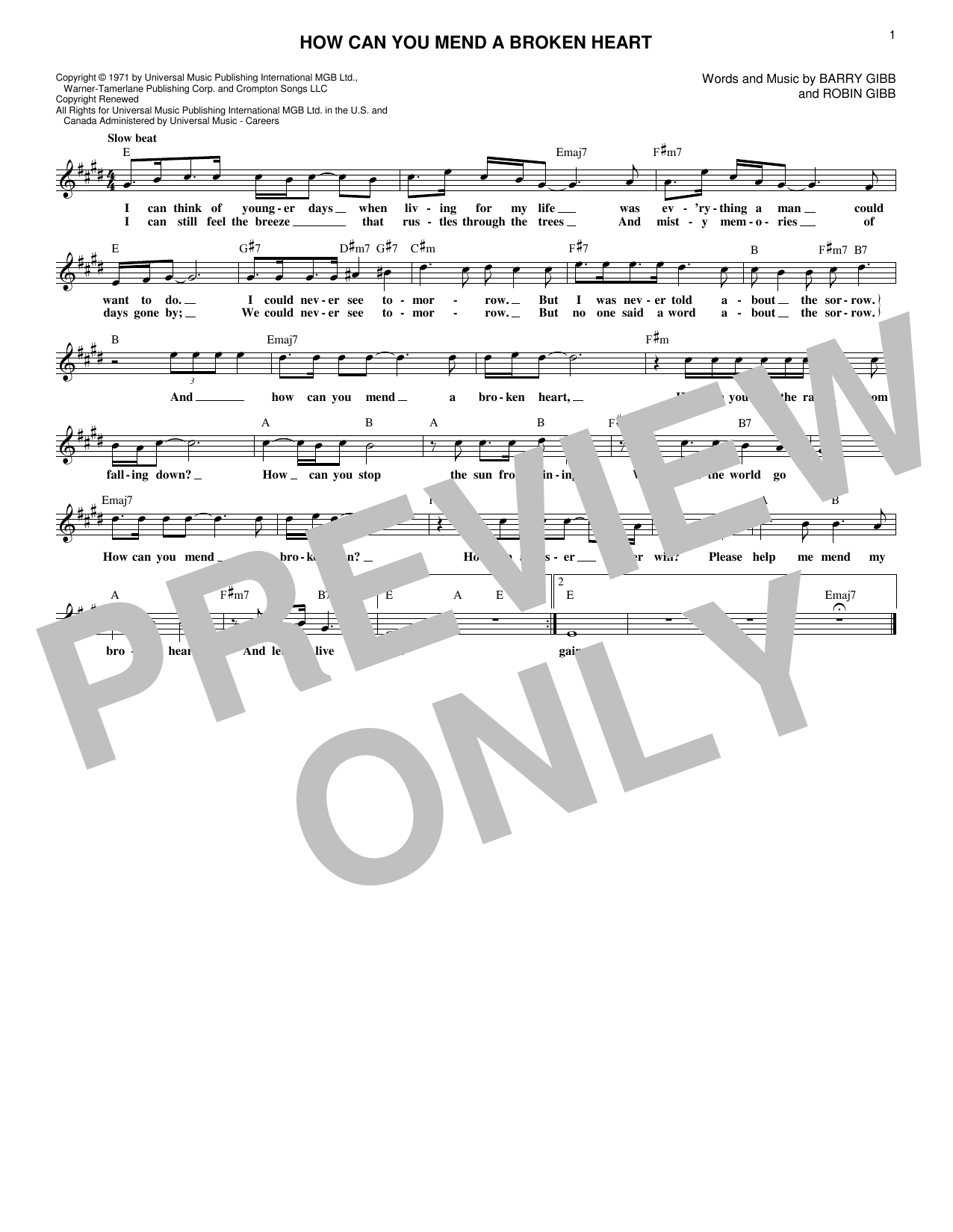 The Bee Gees How Can You Mend A Broken Heart sheet music notes and chords. Download Printable PDF.