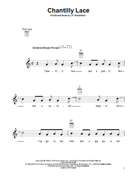 The Big Bopper Chantilly Lace sheet music notes and chords. Download Printable PDF.