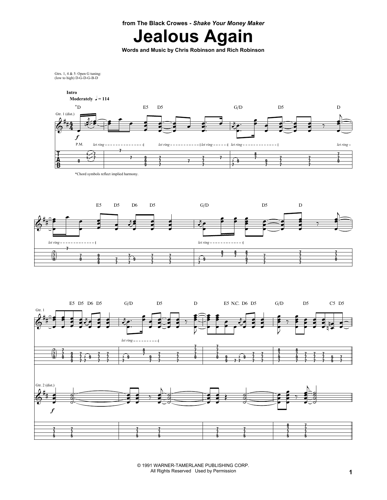 The Black Crowes Jealous Again sheet music notes and chords. Download Printable PDF.