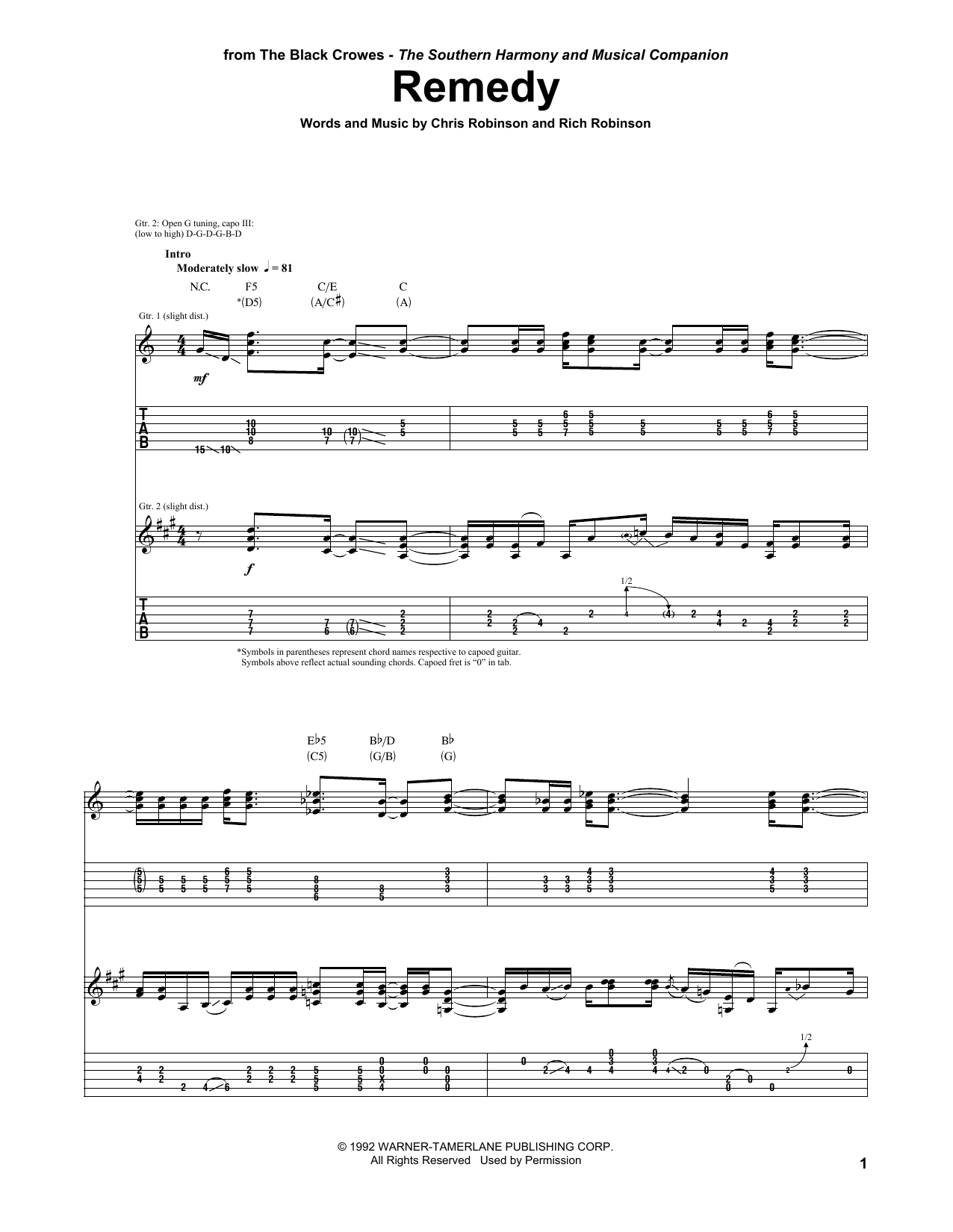 The Black Crowes Remedy sheet music notes and chords. Download Printable PDF.