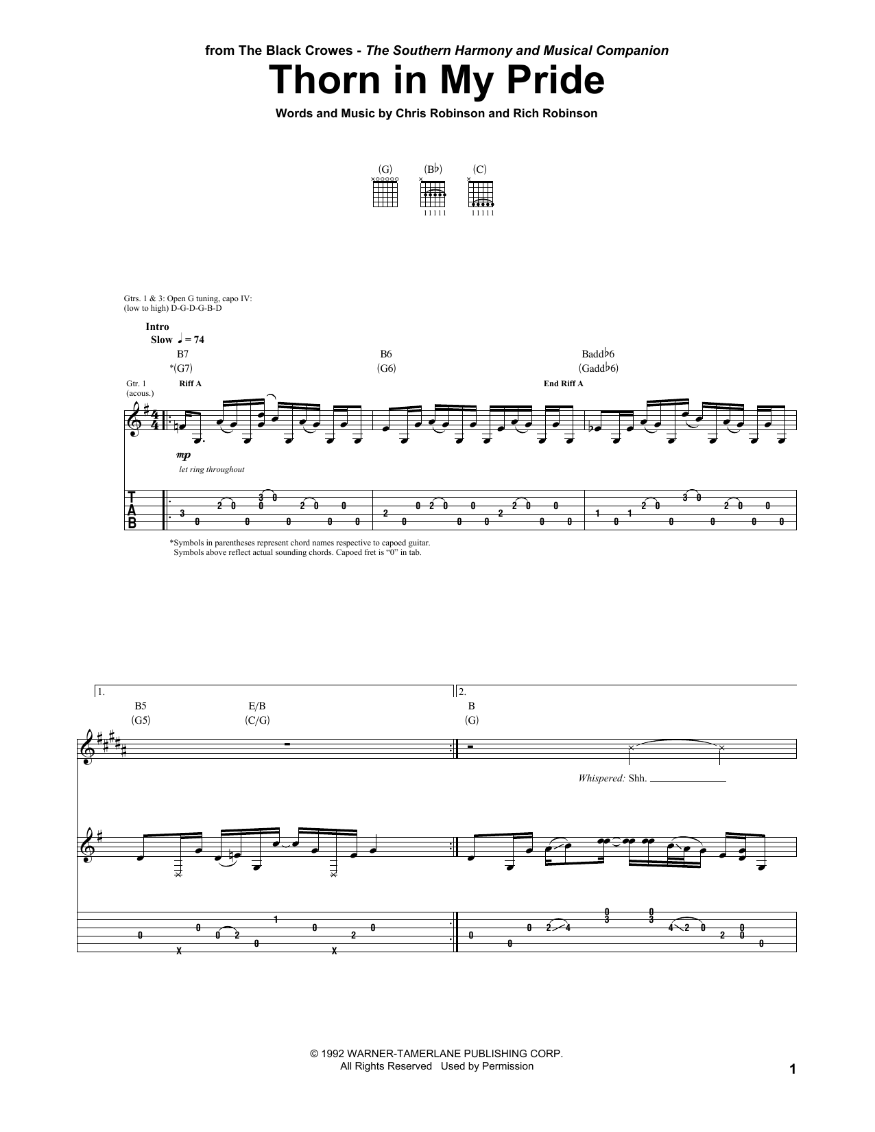 The Black Crowes Thorn In My Pride sheet music notes and chords. Download Printable PDF.