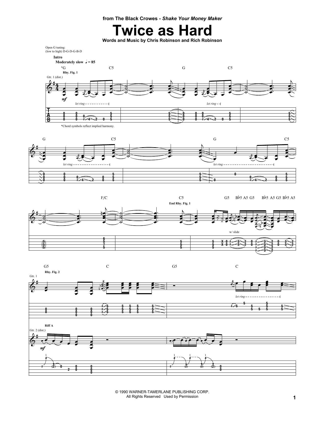 Black Crowes Twice As Hard sheet music notes and chords. Download Printable PDF.