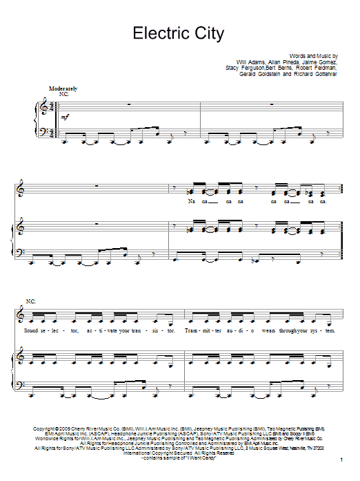 Learn to play The Black Eyed Peas Electric City sheet music for Piano, Vocal & Guitar Chords (Right-Hand Melody) in minutes. Price: 7.8900$ The Black Eyed Peas Electric City sheet music notes and chords arranged for Piano, Vocal & Guitar Chords (Right-Hand Melody)