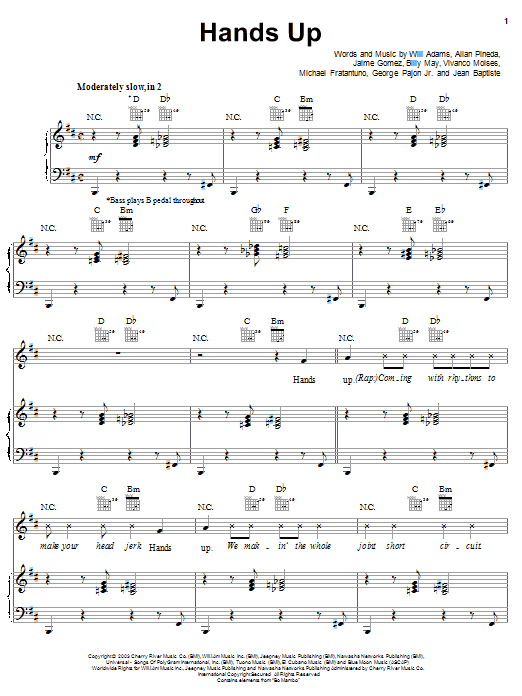 Learn to play The Black Eyed Peas Hands Up sheet music for Piano, Vocal & Guitar Chords (Right-Hand Melody) in minutes. Price: 7.8900$ The Black Eyed Peas Hands Up sheet music notes and chords arranged for Piano, Vocal & Guitar Chords (Right-Hand Melody)