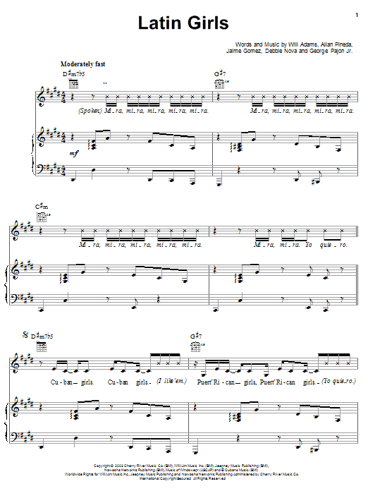 Learn to play The Black Eyed Peas Latin Girls sheet music for Piano, Vocal & Guitar Chords (Right-Hand Melody) in minutes. Price: 7.8900$ The Black Eyed Peas Latin Girls sheet music notes and chords arranged for Piano, Vocal & Guitar Chords (Right-Hand Melody)