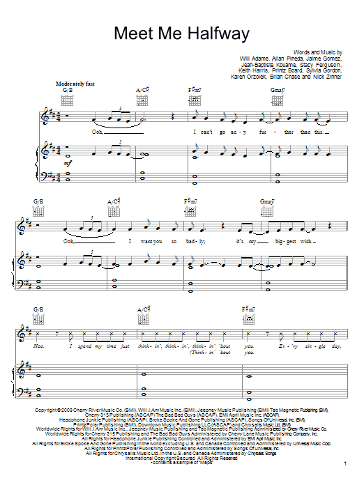 The Black Eyed Peas Meet Me Halfway sheet music notes and chords arranged for Guitar Chords/Lyrics