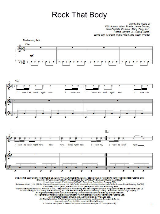Learn to play The Black Eyed Peas Rock That Body sheet music for Piano, Vocal & Guitar Chords (Right-Hand Melody) in minutes. Price: 7.8900$ The Black Eyed Peas Rock That Body sheet music notes and chords arranged for Piano, Vocal & Guitar Chords (Right-Hand Melody)