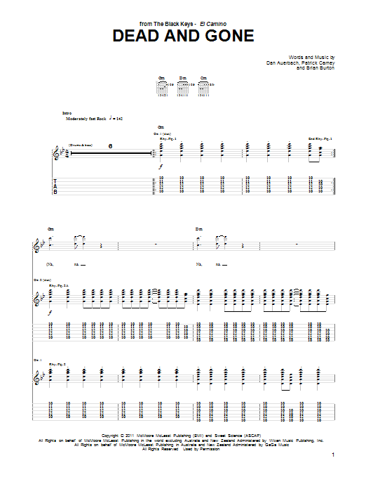 Learn to play The Black Keys Dead And Gone sheet music for Guitar Tab in minutes. Price: 7.8900$ The Black Keys Dead And Gone sheet music notes and chords arranged for Guitar Tab