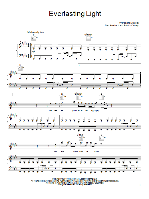 The Black Keys Everlasting Light sheet music notes and chords. Download Printable PDF.